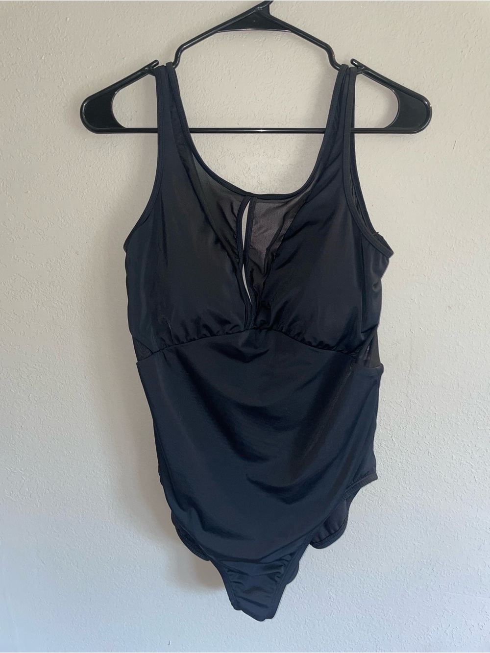 Black One-Piece Swim Suit with Mesh Accent XL